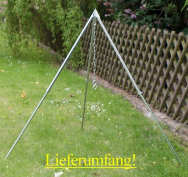 Tripod 1.60 m; extra strong; Telescopic frame with chain and hook, for goulash kettle, swing grill, Dutch Oven