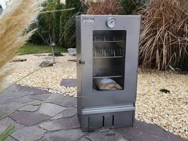 Multifunctional smoker with window and accessories Embossed Cr stainless steel (504)