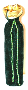bottle bag, velvet bag green/gold with cord 140x430 mm