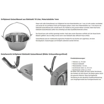 Gulaschkessel 10 Liter Edelstahl dickwandig 1 mm Materialstärke