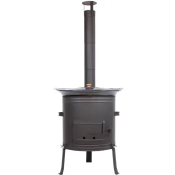 Gulaschkanone 42cm, 1,2 mm schwarz inkl. 30 Liter Gulaschkessel und Deckel, Terrassenofen