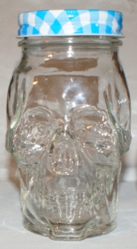 SV 70 blau-weiß kariert, Einweckverschluss, Einweckverschluß, Totenkopfglas