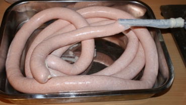 Preview: Schweinedarm Kaliber 28/30 "Deutsch", 6,2m - Schweinedärme,Bratwurst,Leberwurst, mit Anleitung
