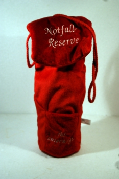 Flaschenbeutel "Notfall-Reserve" -  rot, mit Flaschenöffner