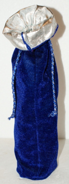 Flaschenbeutel, Samtbeutel - blau/silber mit Kordel 140x430 mm