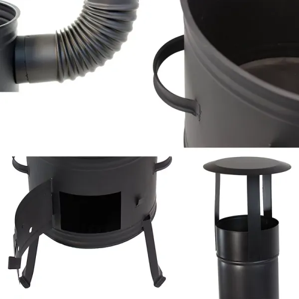 Gulaschkanone Set 39cm, 1,2 mm mit Gulaschkessel 22 Liter und Deckel - Gulaschkanone Terrassenofen