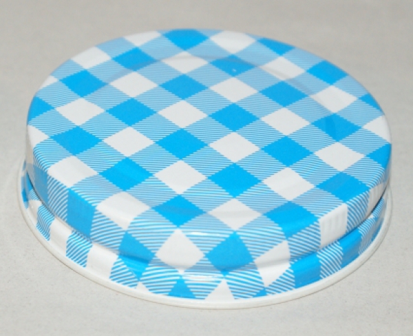 SV 70 blau-weiß kariert, Einweckverschluss, Einweckverschluß, Totenkopfglas