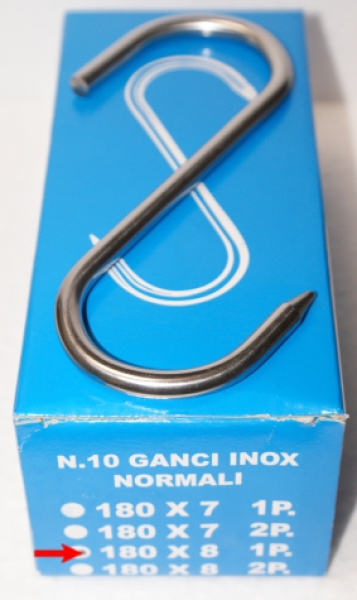 1 Professional stainless steel meat hook, 180x8mm,meat hook, smoking hook - S-hook, S hook,hunting