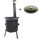 Gulaschkanone Set 39cm, 1,2 mm mit Gulaschkessel 22 Liter und Deckel - Gulaschkanone Terrassenofen